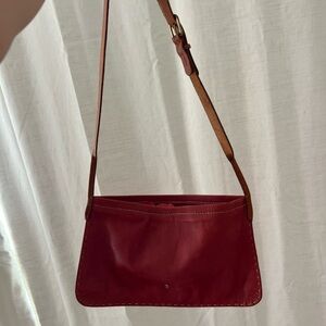 BARNEYS NY Henry Beguelin  Red Leather Crossbody Bag with Adjustable Brown Strap